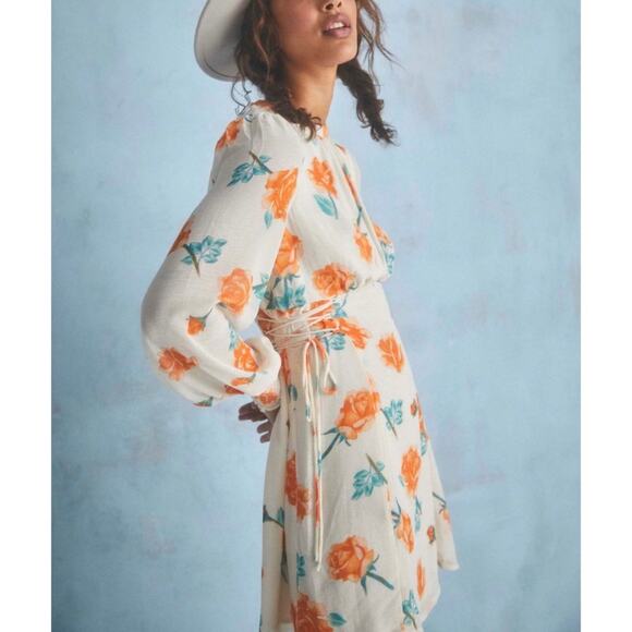 FREE PEOPLE Samantha Long Sleeve Floral Mini Dress Light Combo Large L - Picture 14 of 14